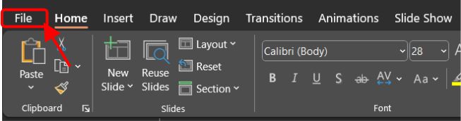 Fix PowerPoint Fonts Not Displaying Correctly: Click on the file tab