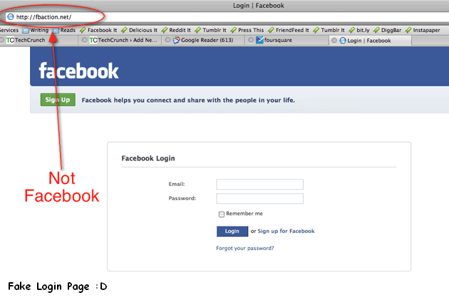 Fake facebook login page