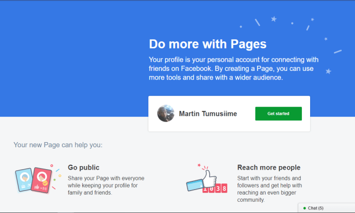 convert Facebook Account to page Get started