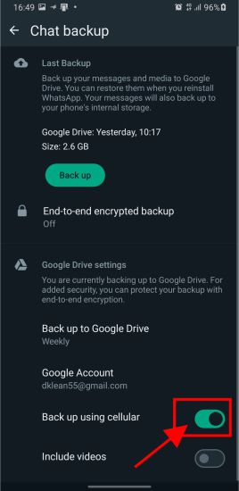 Fix WhatsApp Backup Stuck in Progress issue: Turn on cellular back up