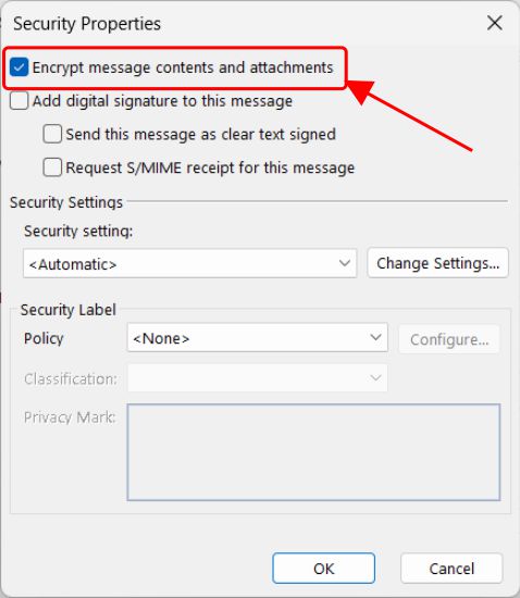 Enable encryption for single message