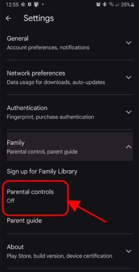 Select Parental controls